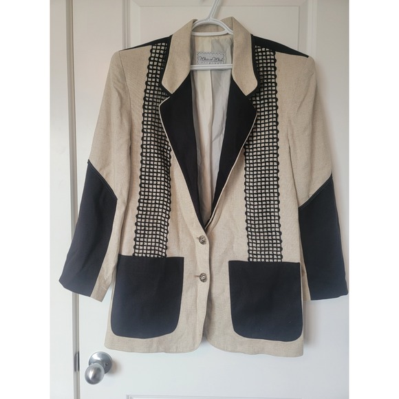 White on White Original Jackets & Blazers - White on‎ White Original Vintage Blazer Rayon Linen Colorblock Embroidered USA